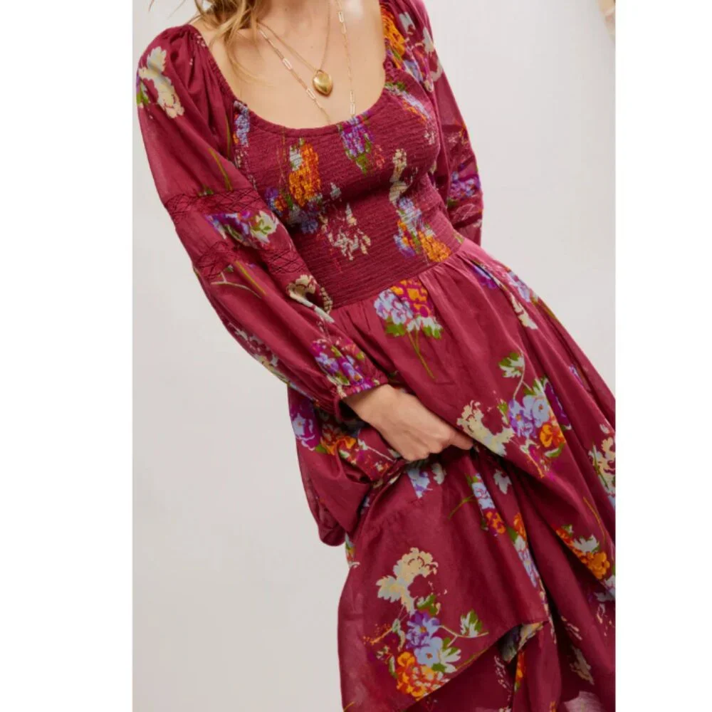 new FREE PEOPLE Morning Glory Maxi Dress / Red Combo  268